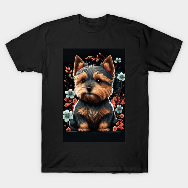 Super Cute Yorkshire Terrier Puppy Portrait T-Shirt by KoolArtDistrict